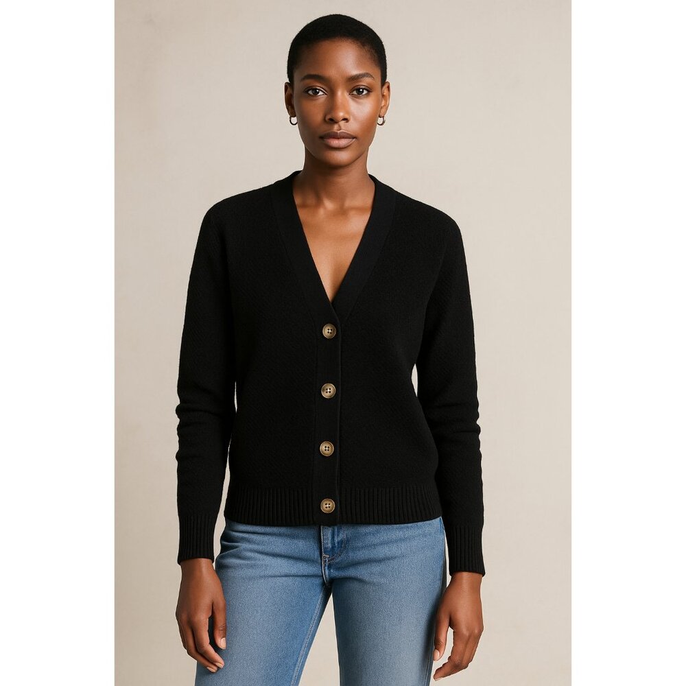 Gap Black Knit Button Up Cardigan Sweater Classic V Neck Long Sleeve Small